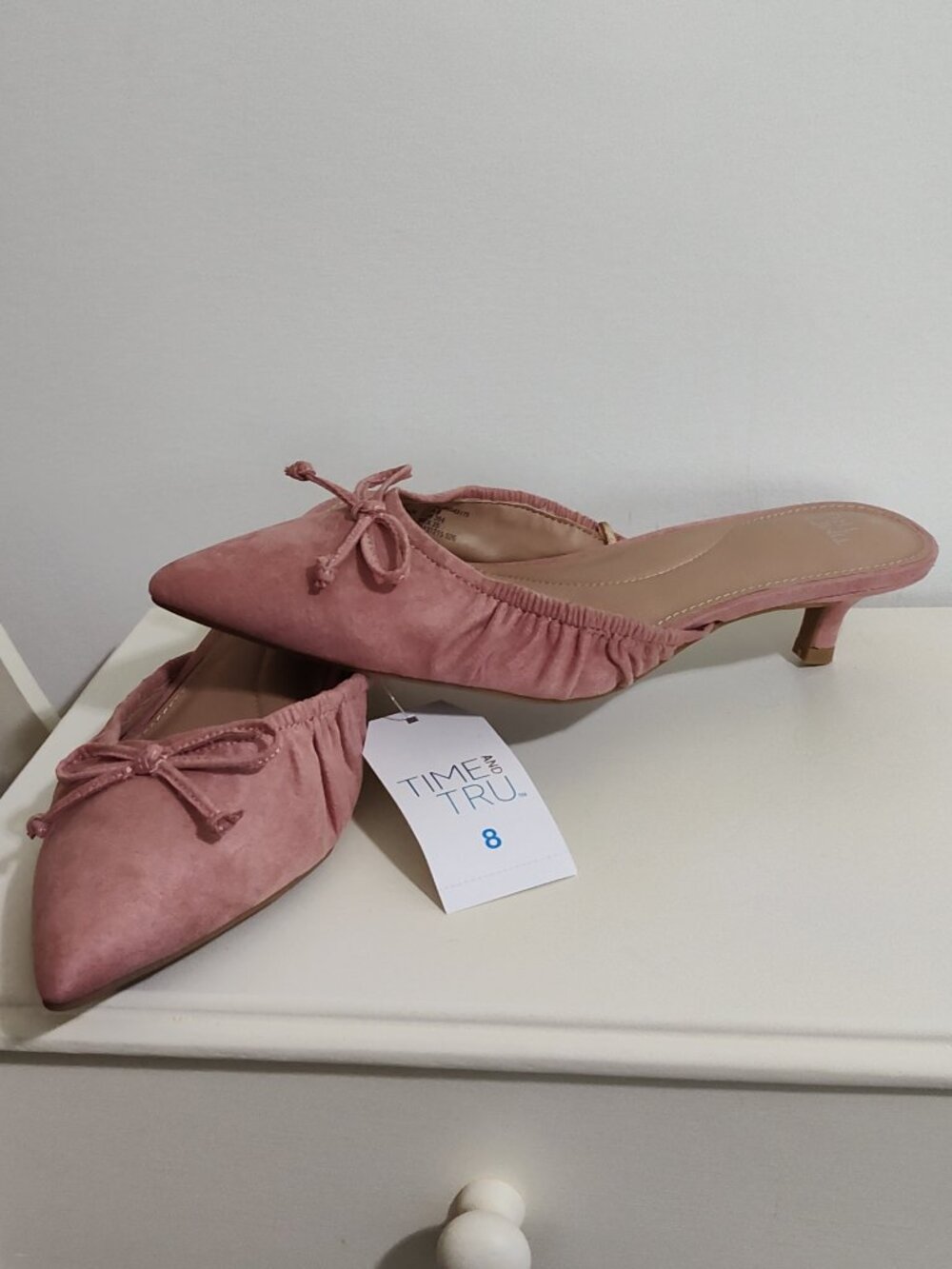 Time and Tru pink faux suede mules with kitten heel, NWTs, size 8